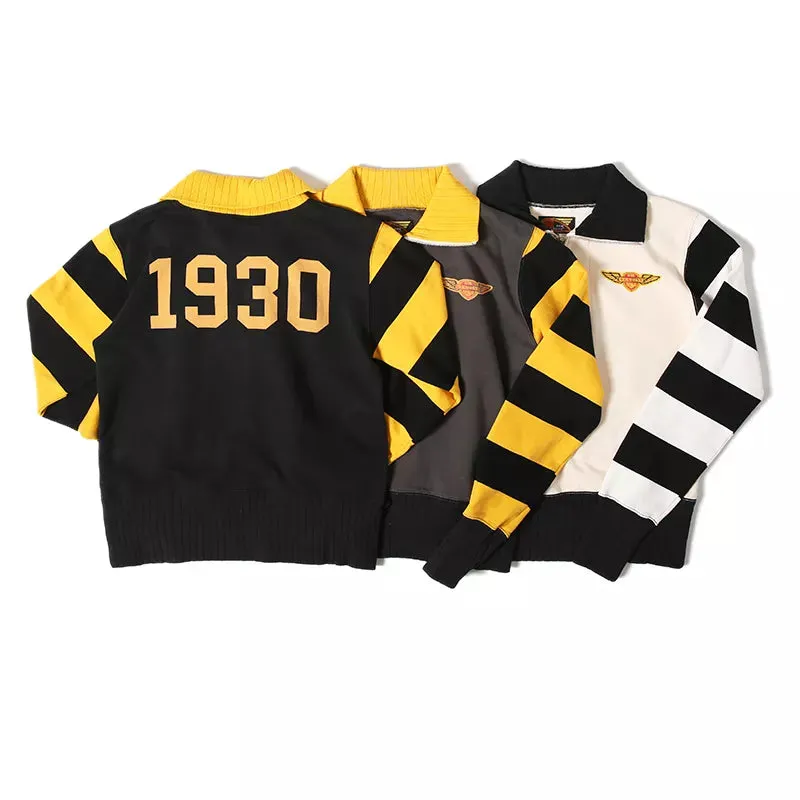 1930 Vintage Racing Jersey Cotton Patchwork Striped Sweatshirts