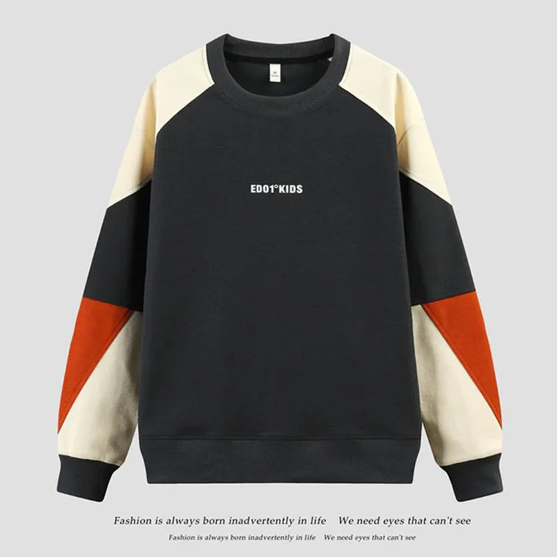 2023 Men's Solid Color Black and White Patchwork Sweatshirt: A Stylish Hoodie for Spring and Autumn, Ideal for Casual Streetwear