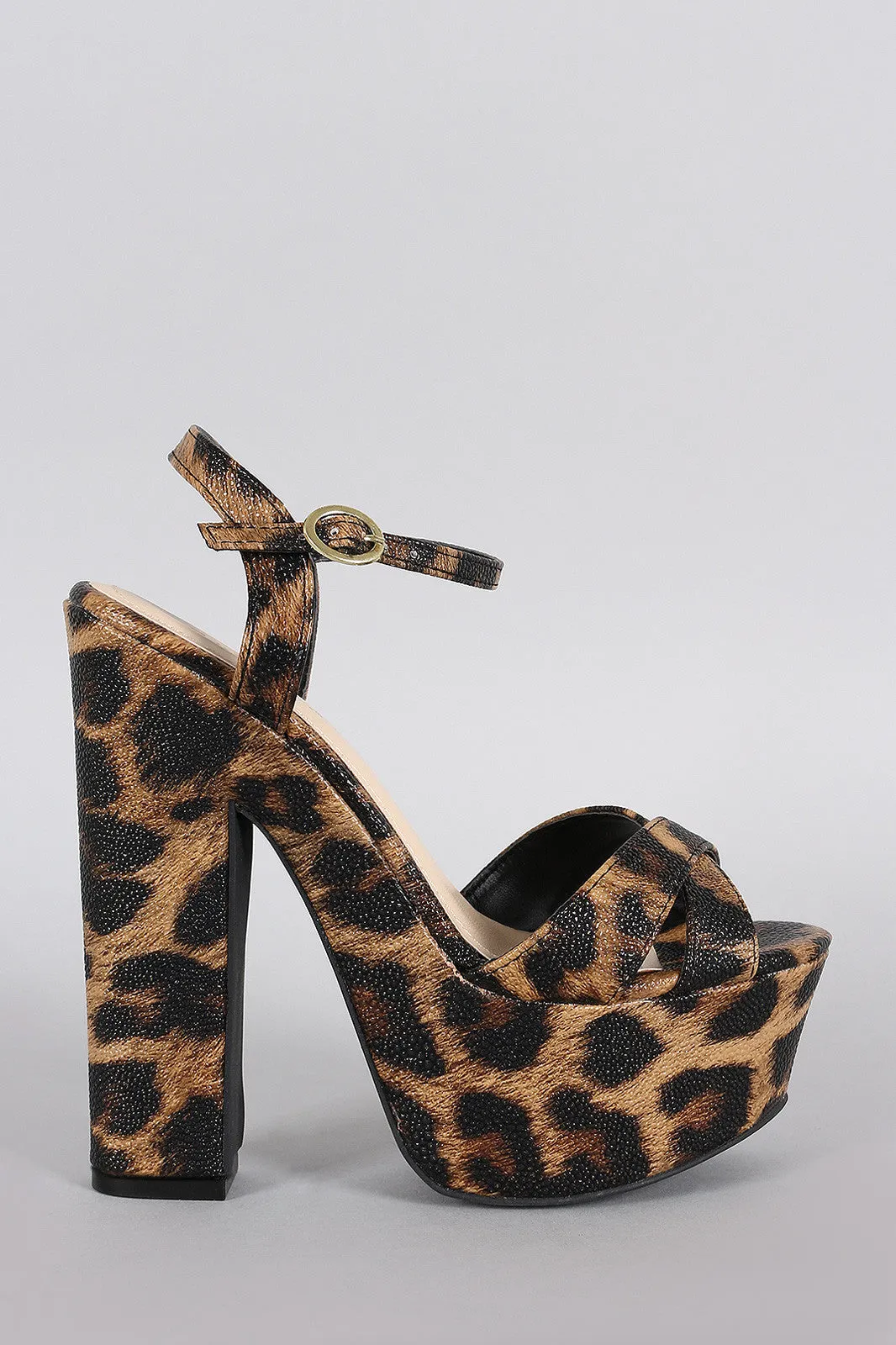 Bamboo Leopard Criss Cross Platform Heel