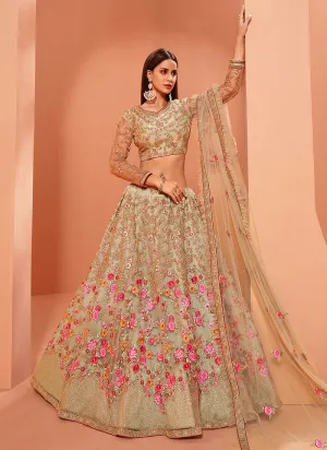 Beige Multi Floral Embroidered Designer Lehenga Choli