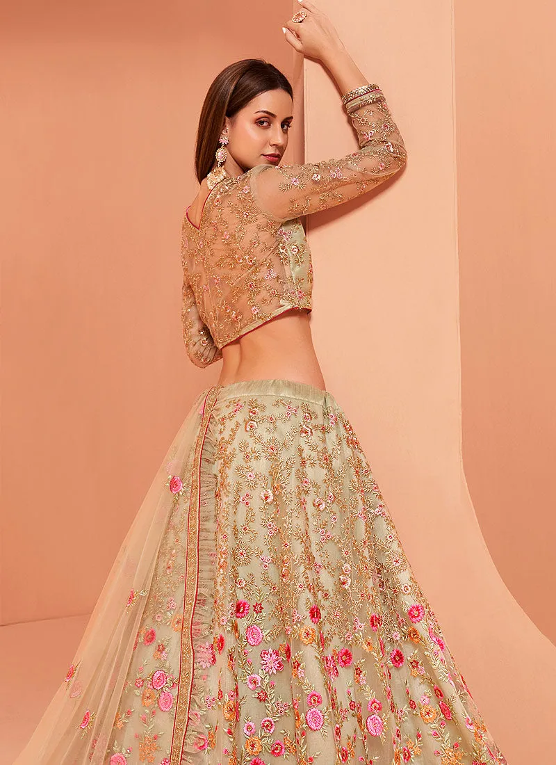 Beige Multi Floral Embroidered Designer Lehenga Choli