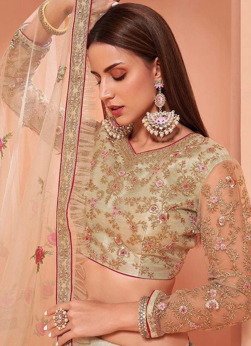 Beige Multi Floral Embroidered Designer Lehenga Choli