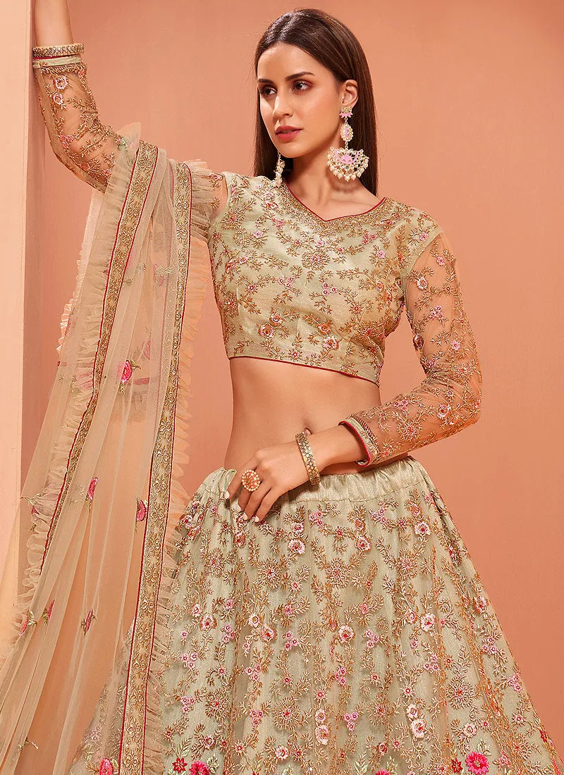 Beige Multi Floral Embroidered Designer Lehenga Choli