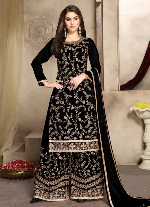 Black And Golden Zari Embroidered Palazzo Suit