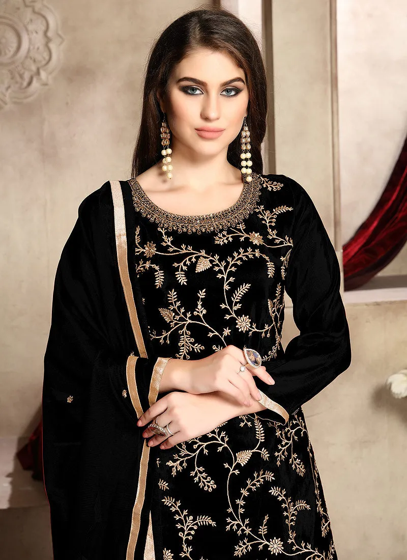 Black And Golden Zari Embroidered Palazzo Suit