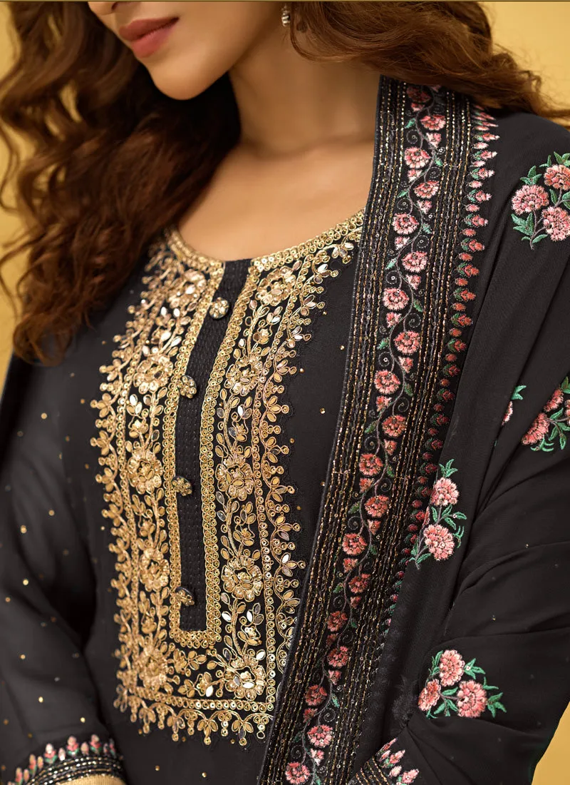 Black Embroidered Designer Pant Style Suit