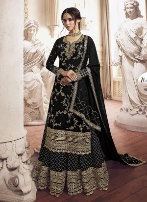 Black Overall Golden Embroidered Gharara Suit