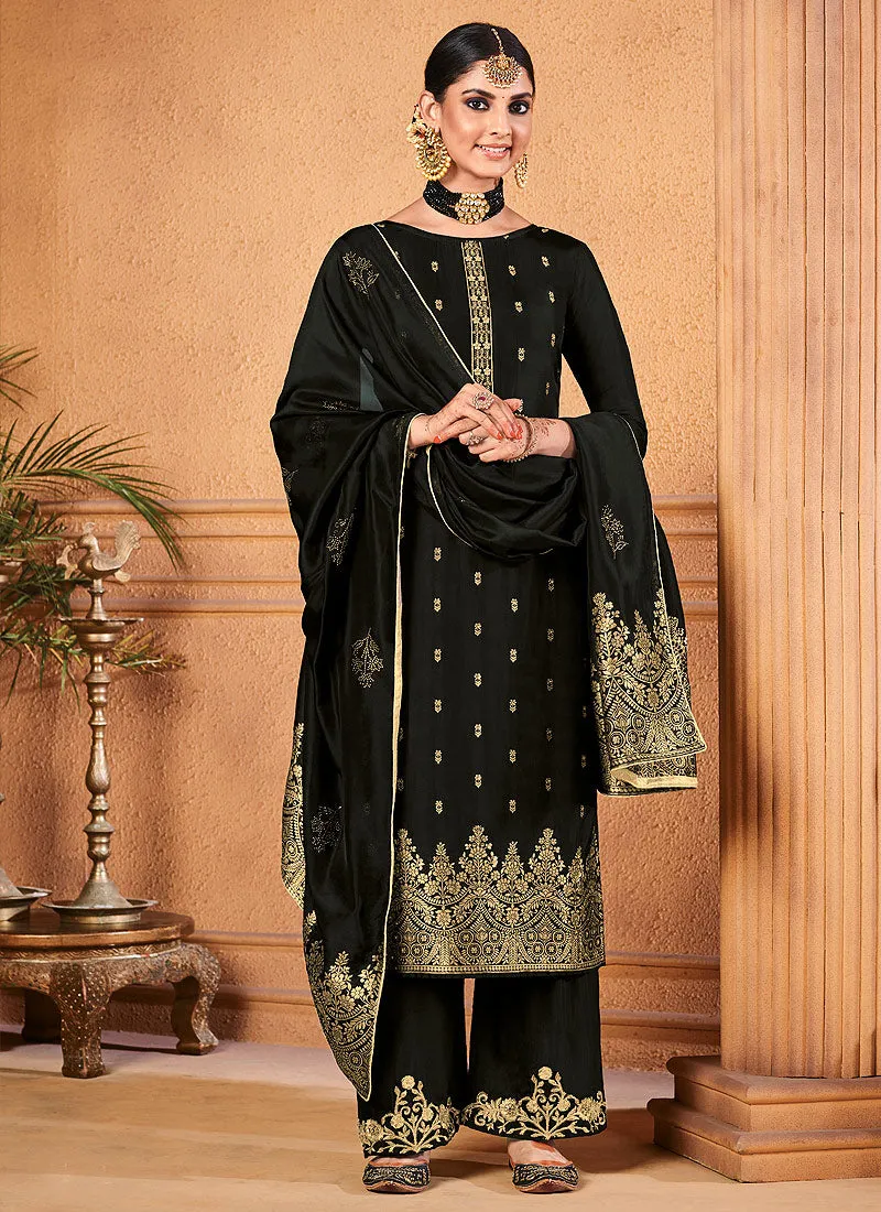 Black Zari Embroidered Palazzo Suit