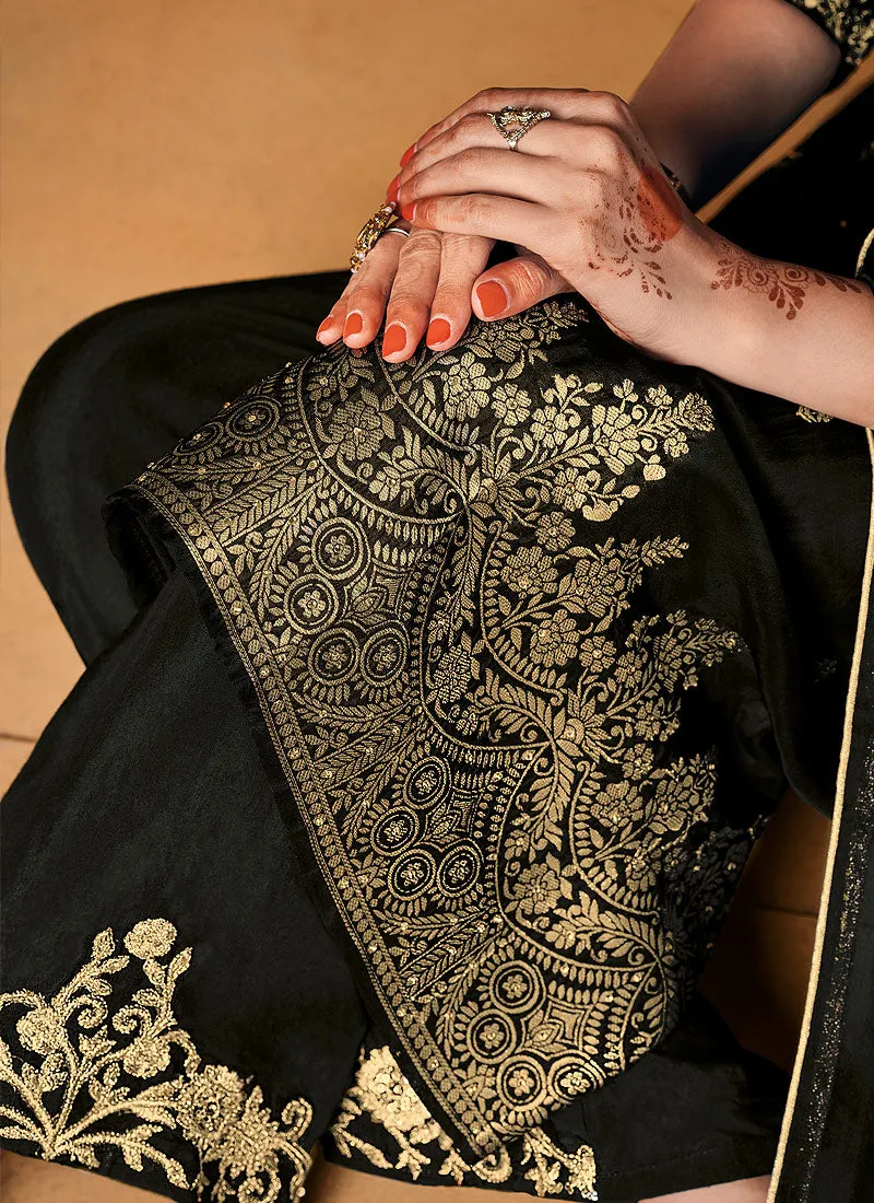 Black Zari Embroidered Palazzo Suit