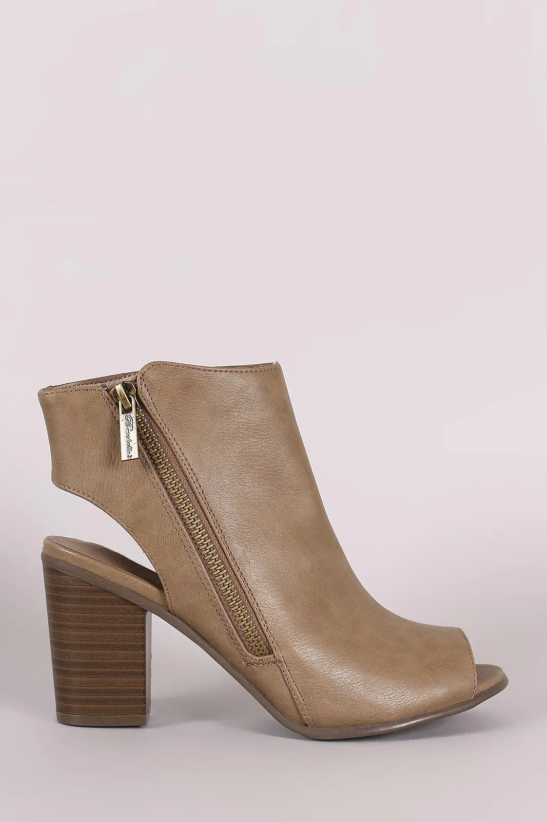 Breckelle Zip Up Peep Toe Chunky Mule Heeled Booties