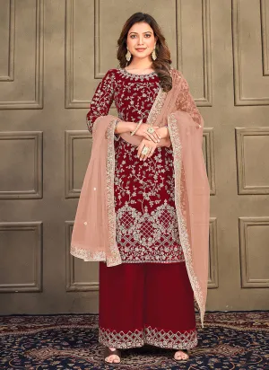 Bridal Red Embroidery Traditional Palazzo Suit