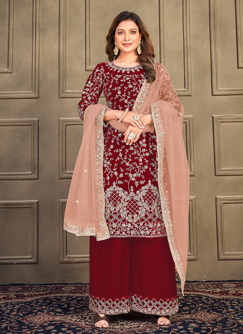 Bridal Red Embroidery Traditional Palazzo Suit