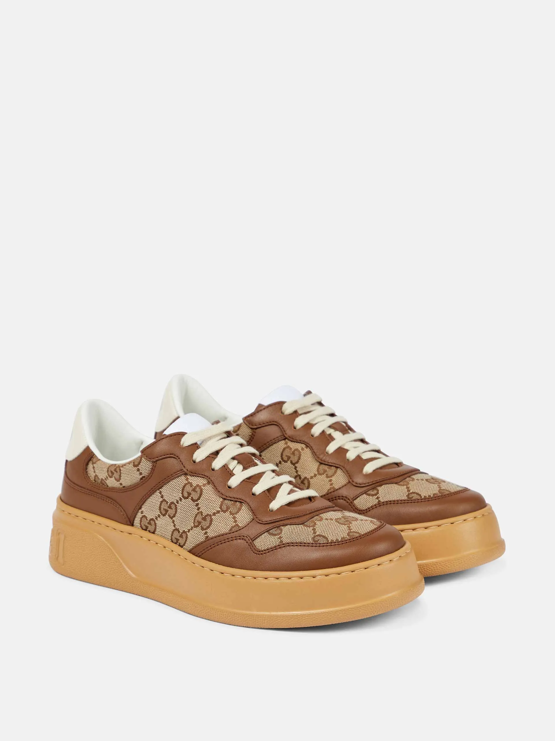 Brown GG Canvas leather-trimmed sneakers