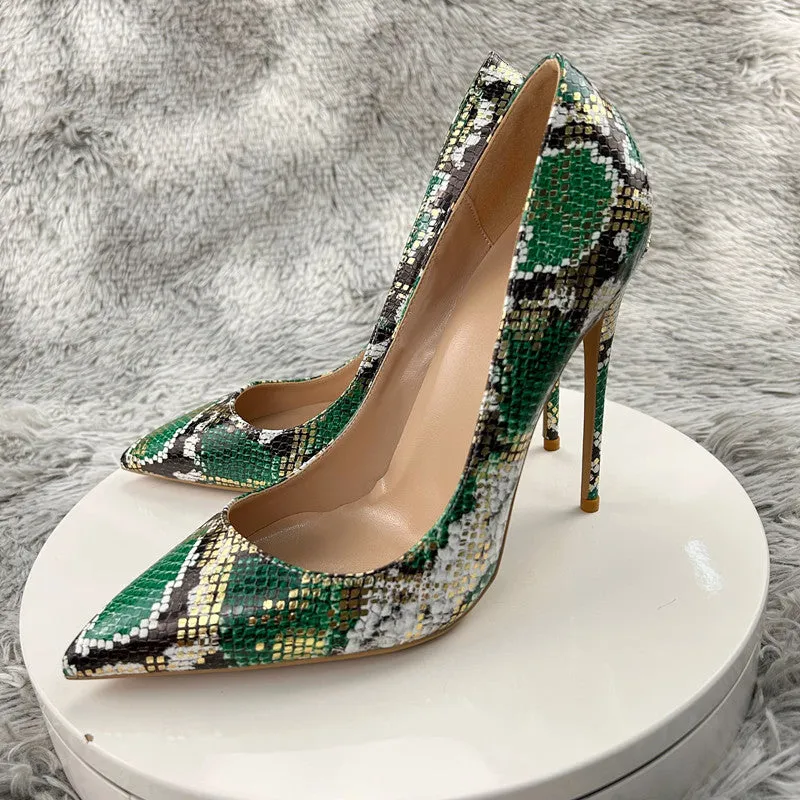 Chic Camo Snakeskin Pointed Toe Stiletto Pumps