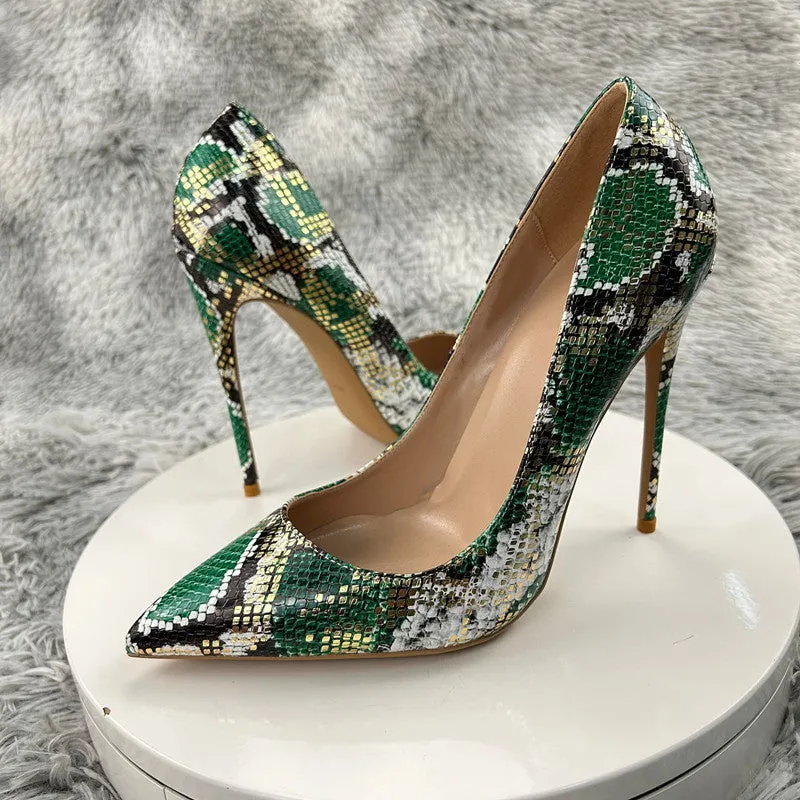 Chic Camo Snakeskin Pointed Toe Stiletto Pumps