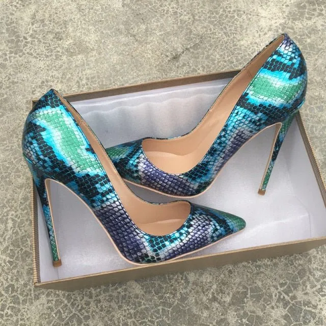 Chic Camo Snakeskin Pointed Toe Stiletto Pumps