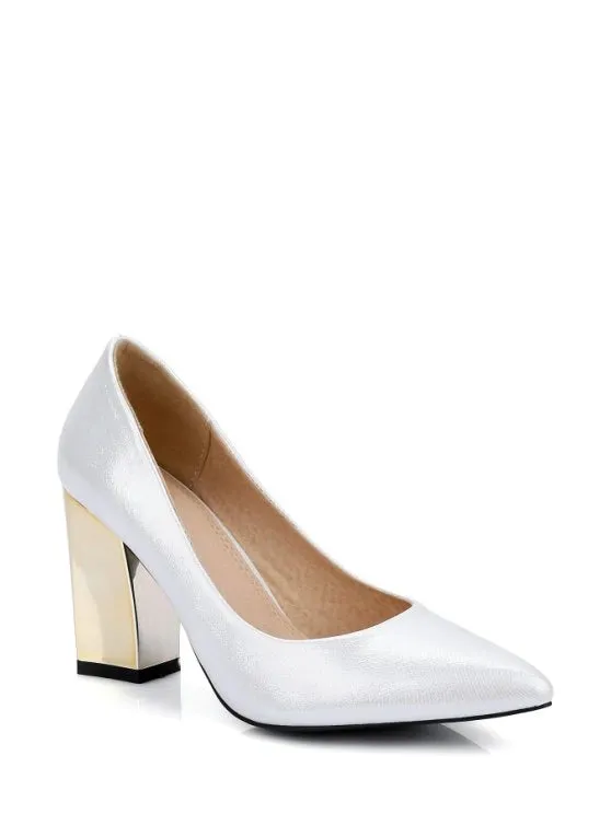 Chic Pointed Toe Metal Chunky Heel Pumps