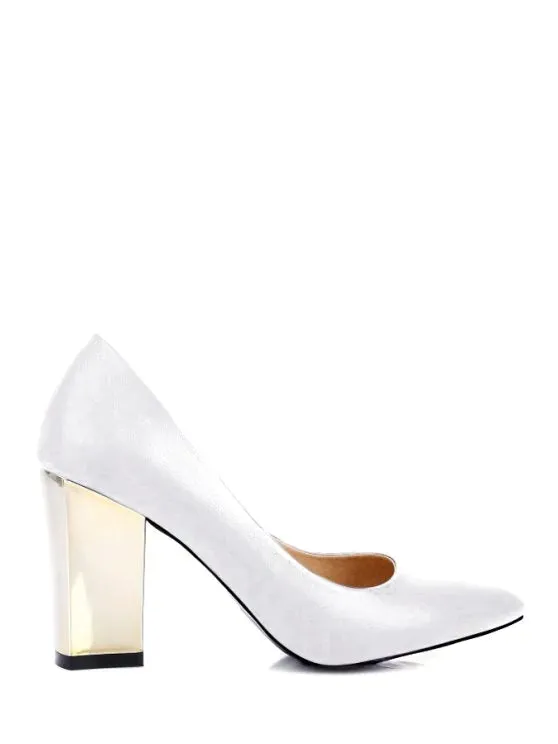 Chic Pointed Toe Metal Chunky Heel Pumps