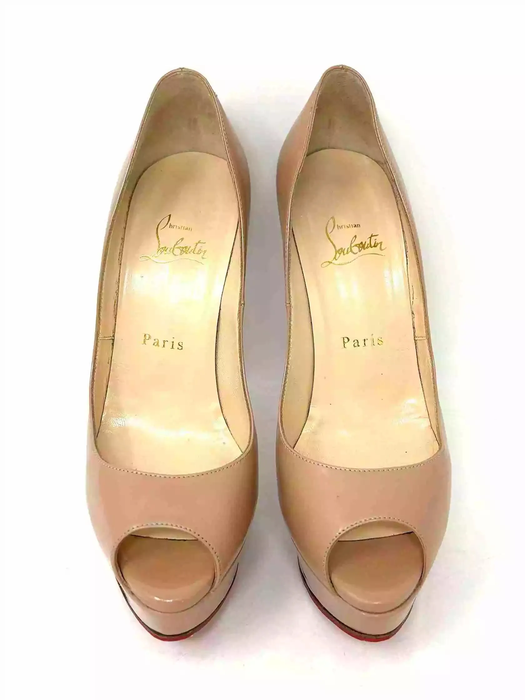 Christian Louboutin Lady Peep 140 Nude Patent Leather Platform Heels 37.5 UK 4.5