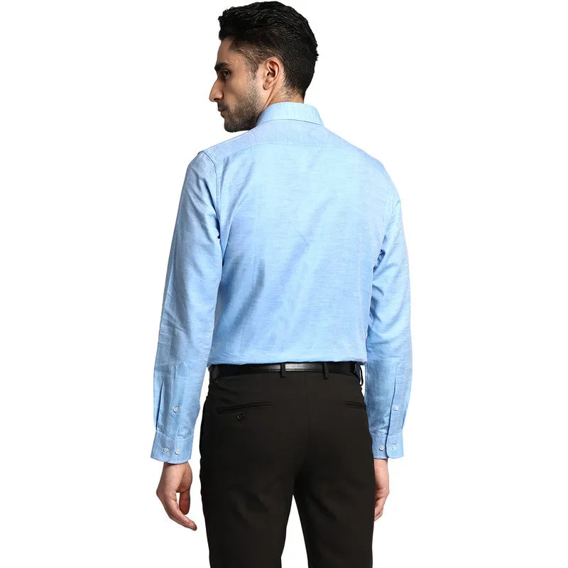 Cotton Linen Blue Slim Fit Solid Formal Shirts