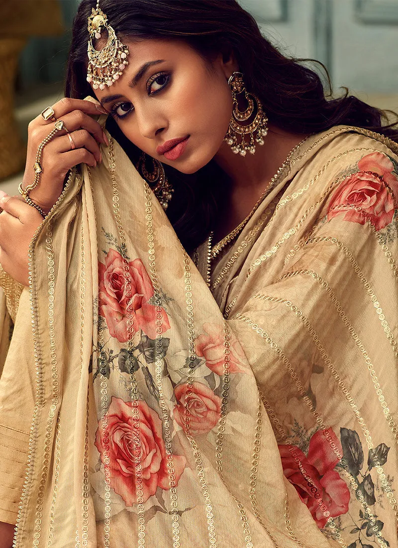 Cream Beige Designer Pakistani Salwar Kameez