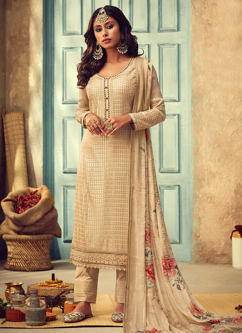 Cream Beige Designer Pakistani Salwar Kameez