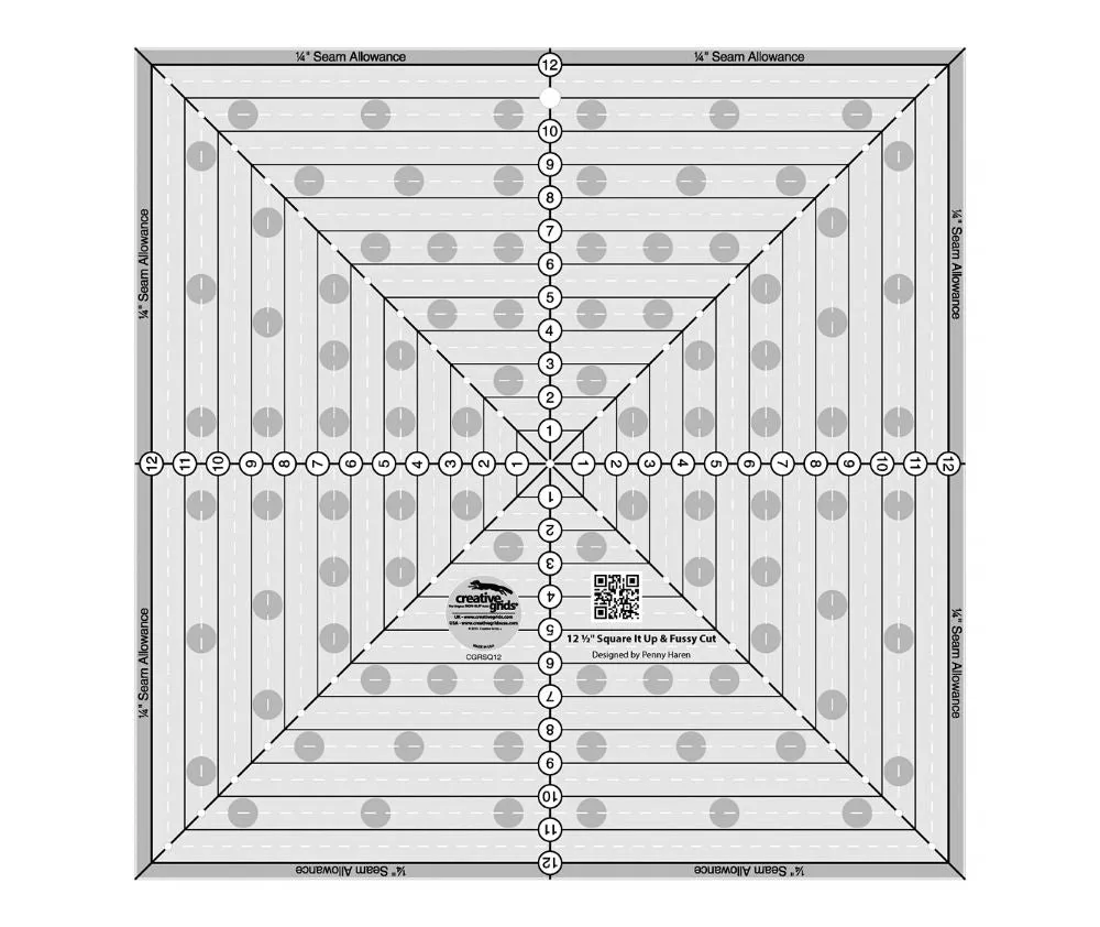 Creative Grids 12-1/2" Square It Up & Fussy Cut Quilt Ruler