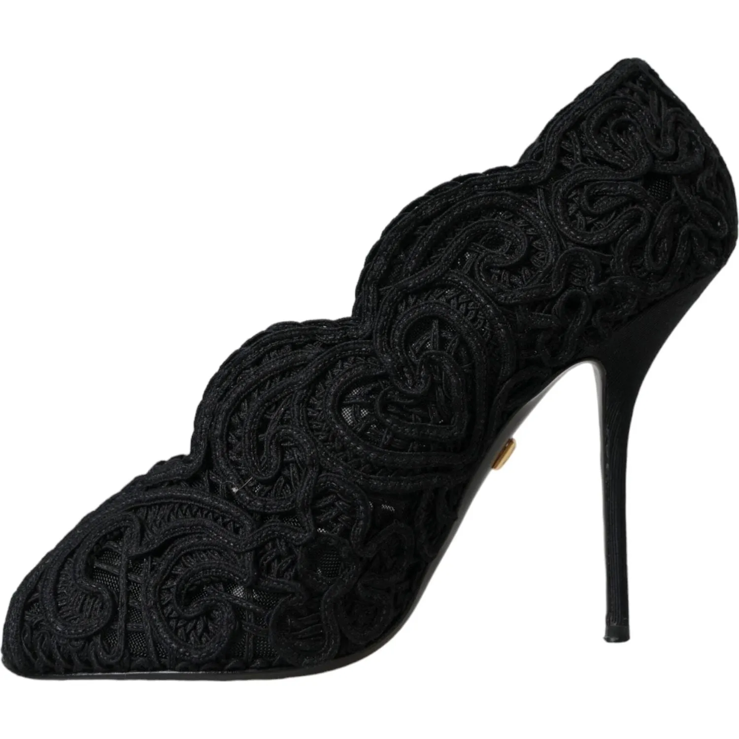 Dolce & Gabbana Black Cordonetto Ricamo Pump Open Toe Shoes