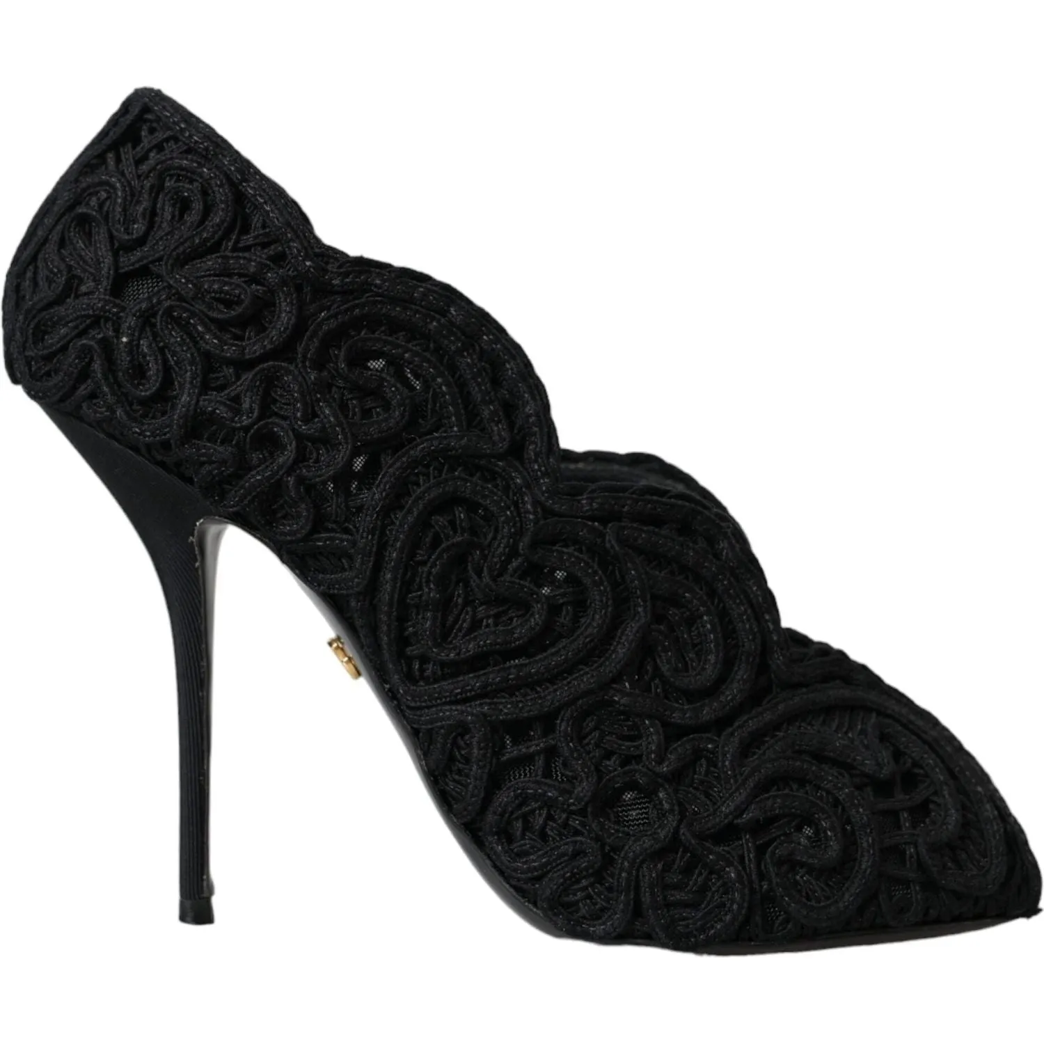 Dolce & Gabbana Black Cordonetto Ricamo Pump Open Toe Shoes