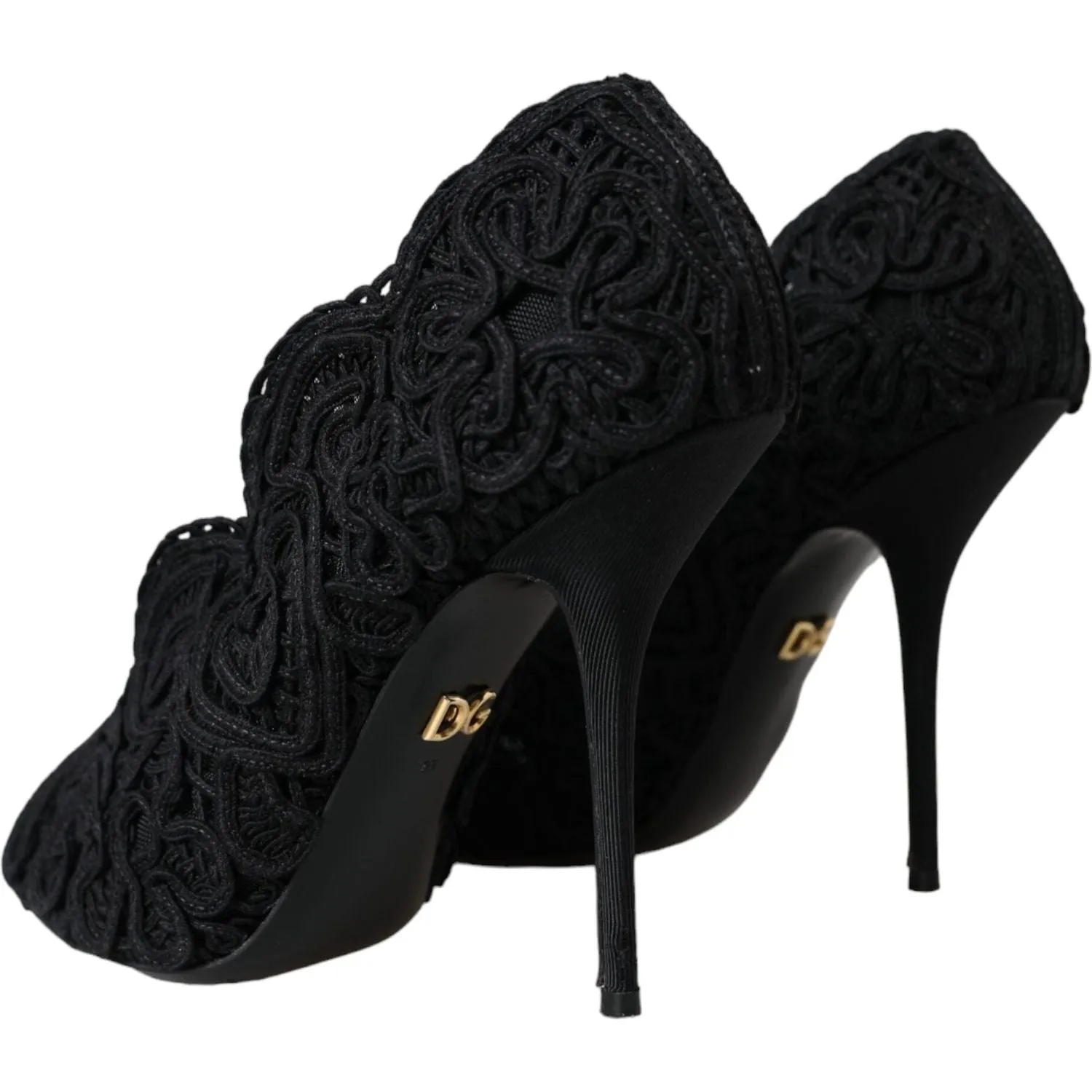 Dolce & Gabbana Black Cordonetto Ricamo Pump Open Toe Shoes