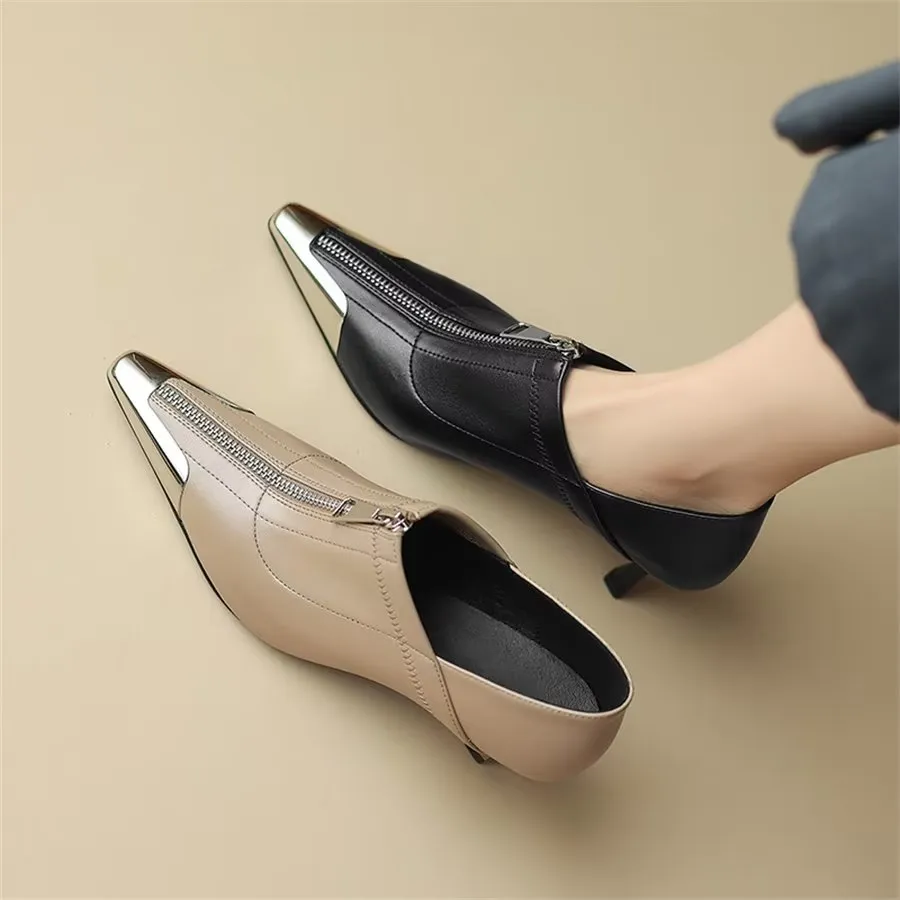 Elegant Cow Leather Pointed Toe Classic High Heel Pumps