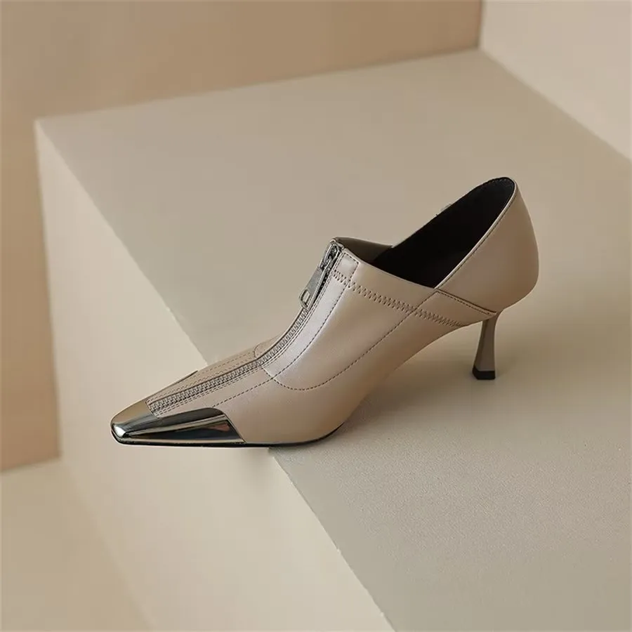 Elegant Cow Leather Pointed Toe Classic High Heel Pumps