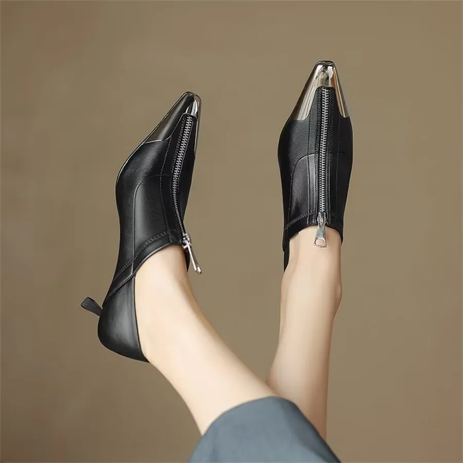 Elegant Cow Leather Pointed Toe Classic High Heel Pumps