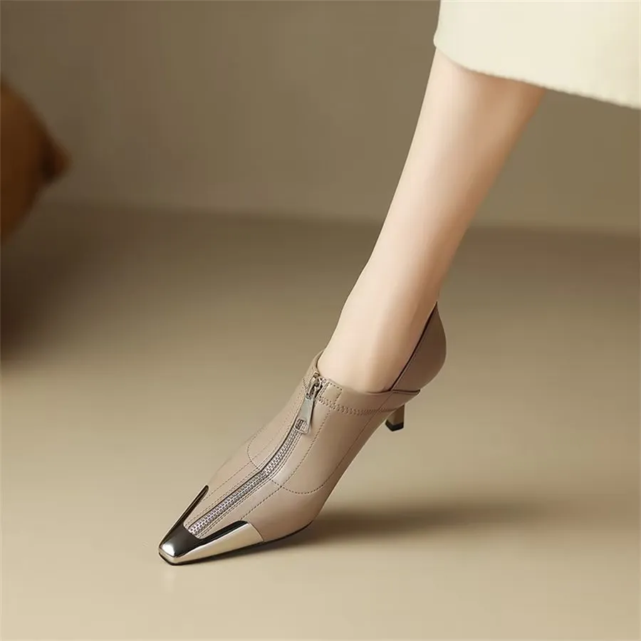 Elegant Cow Leather Pointed Toe Classic High Heel Pumps