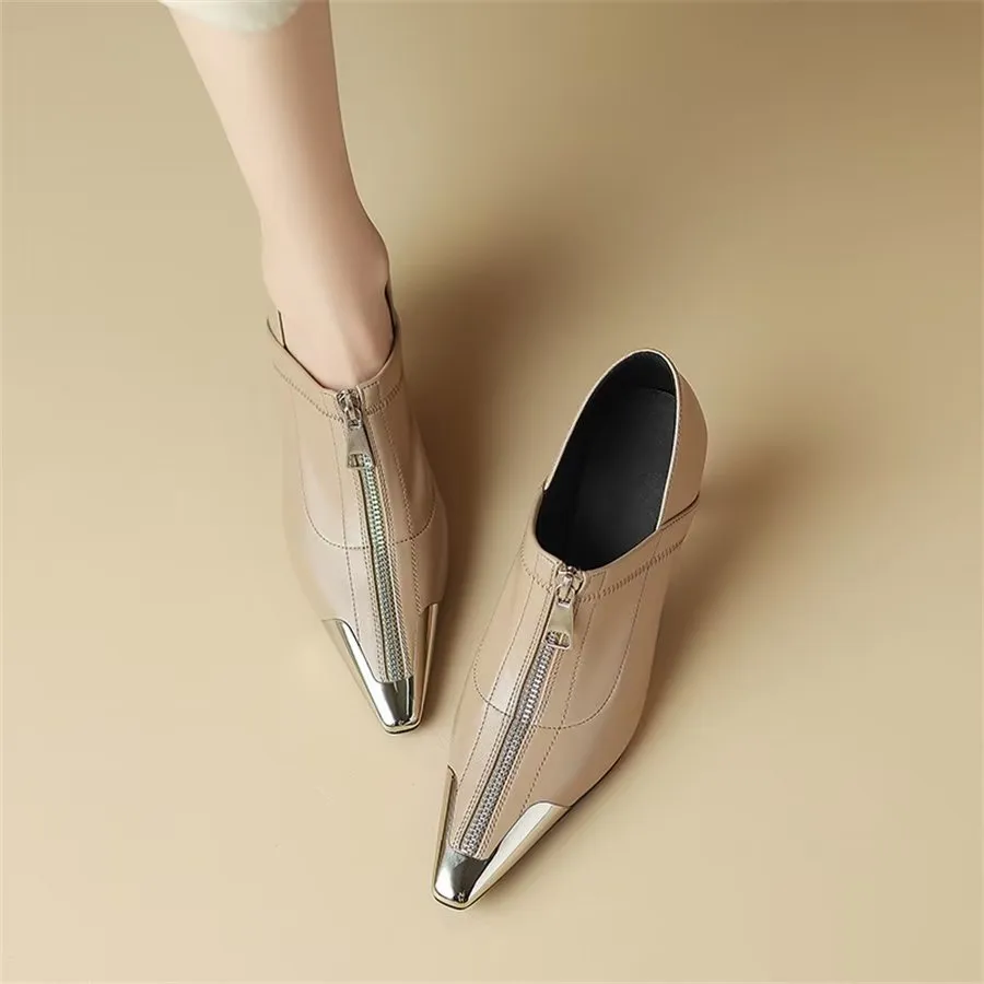 Elegant Cow Leather Pointed Toe Classic High Heel Pumps