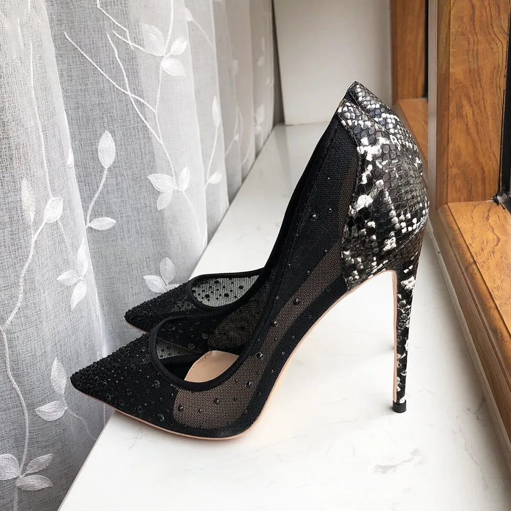 Exotic Diamond Studs Python High Heel Pumps