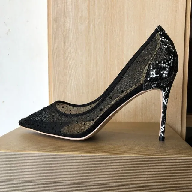 Exotic Diamond Studs Python High Heel Pumps