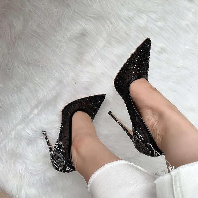 Exotic Diamond Studs Python High Heel Pumps