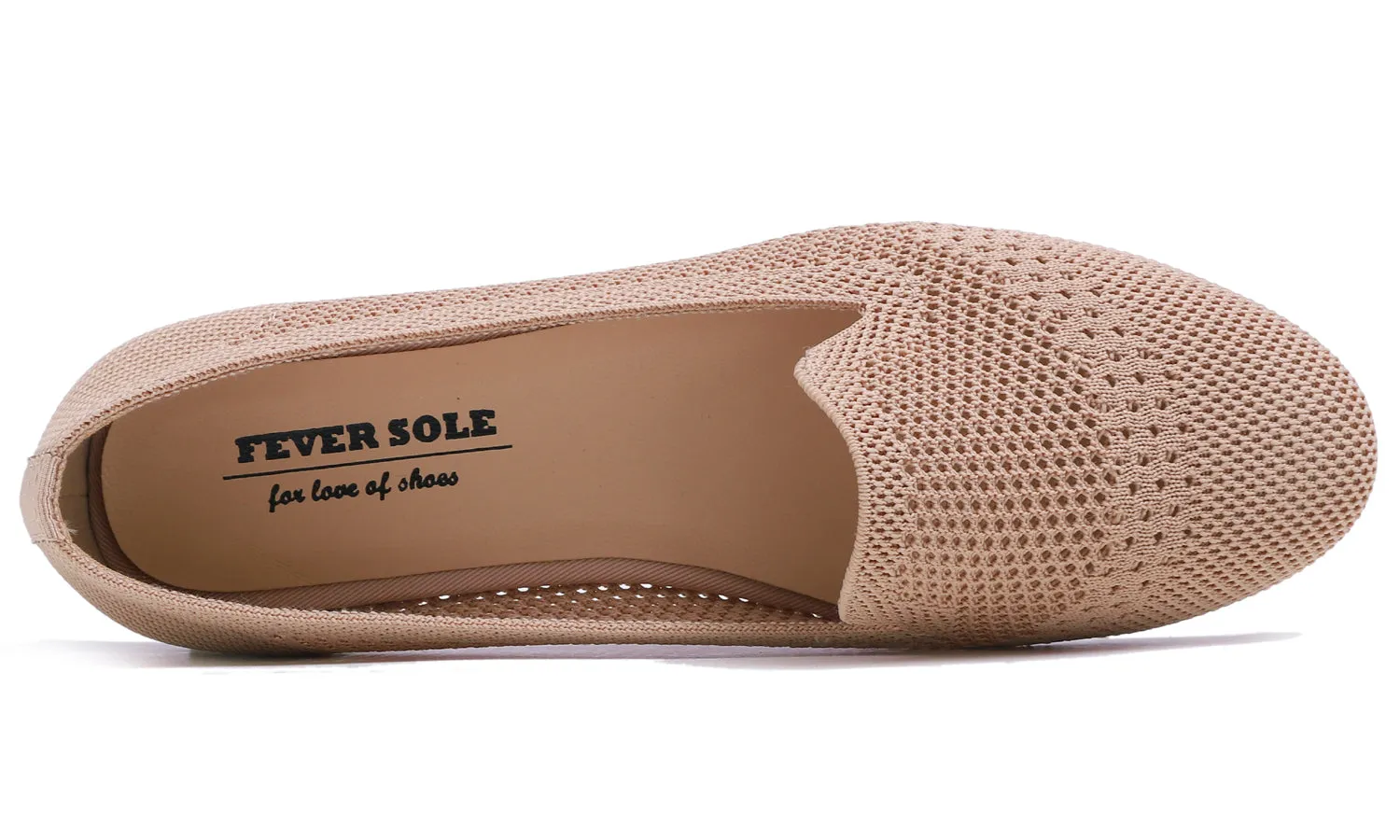 Feversole Women's Woven Fashion Breathable Knit Flat Shoes Nude Color Loafer