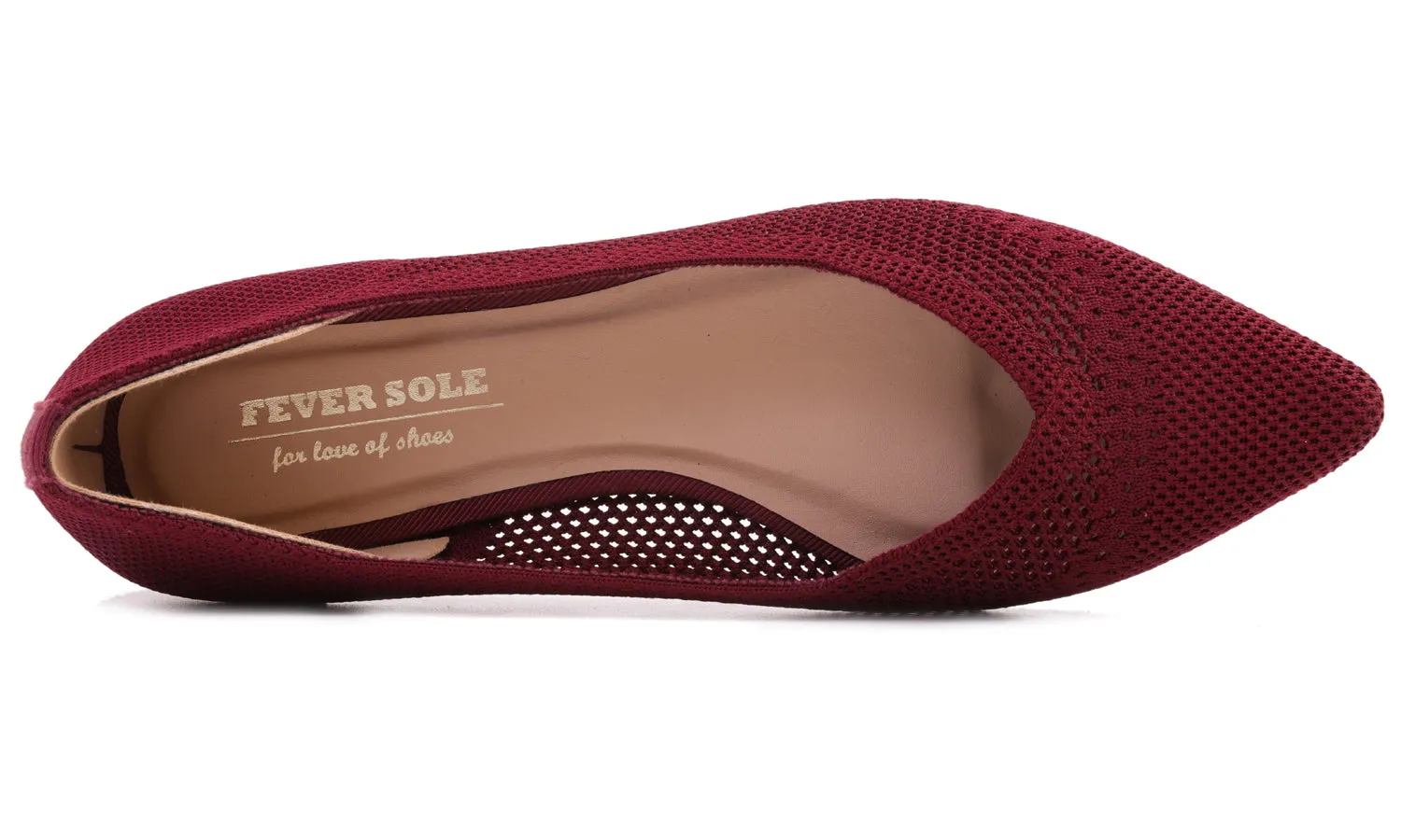 Feversole Women's Woven Fashion Breathable Knit Flat Shoes Pointed Burgundy