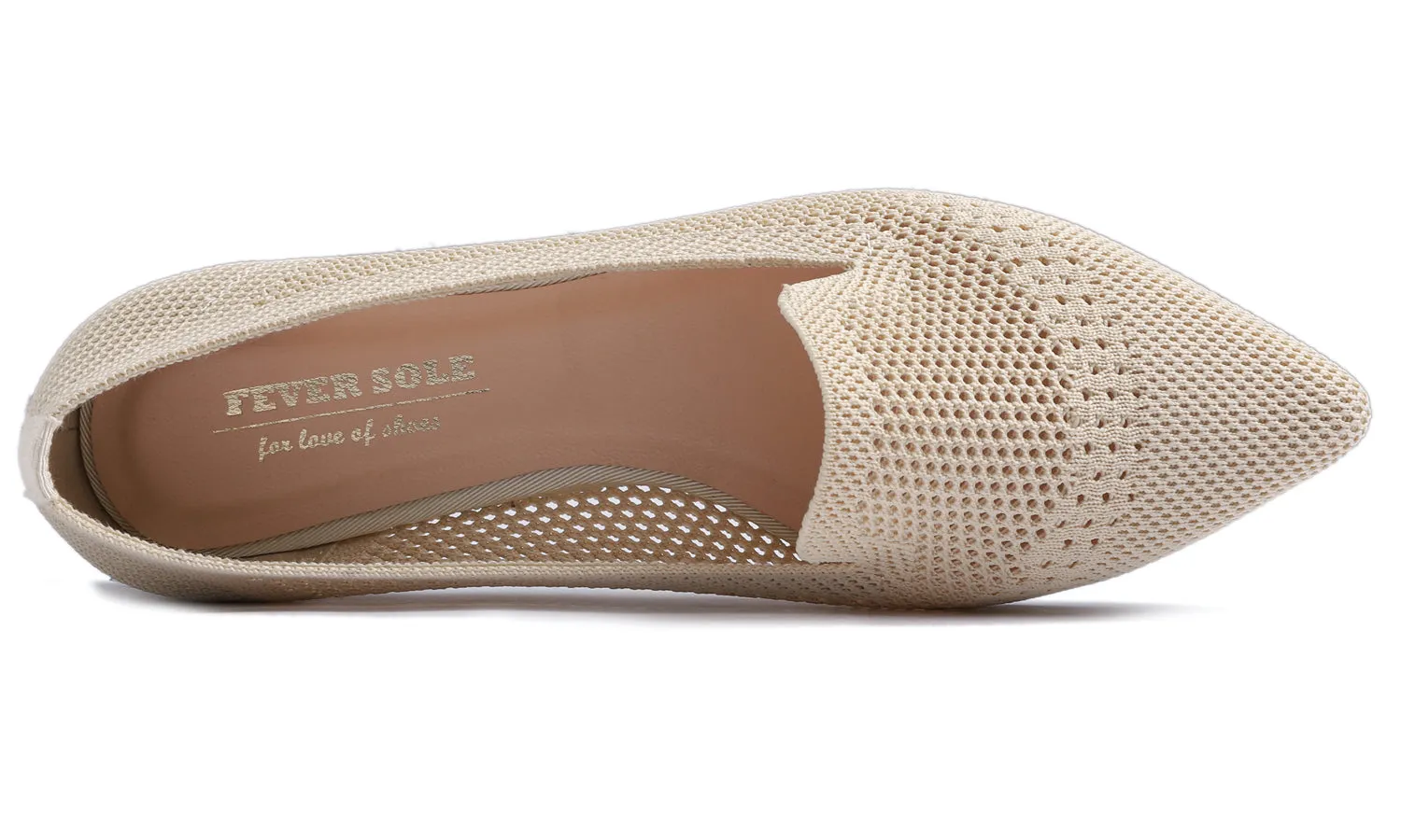 Feversole Women's Woven Fashion Breathable Knit Flat Shoes Pointed Loafer Beige