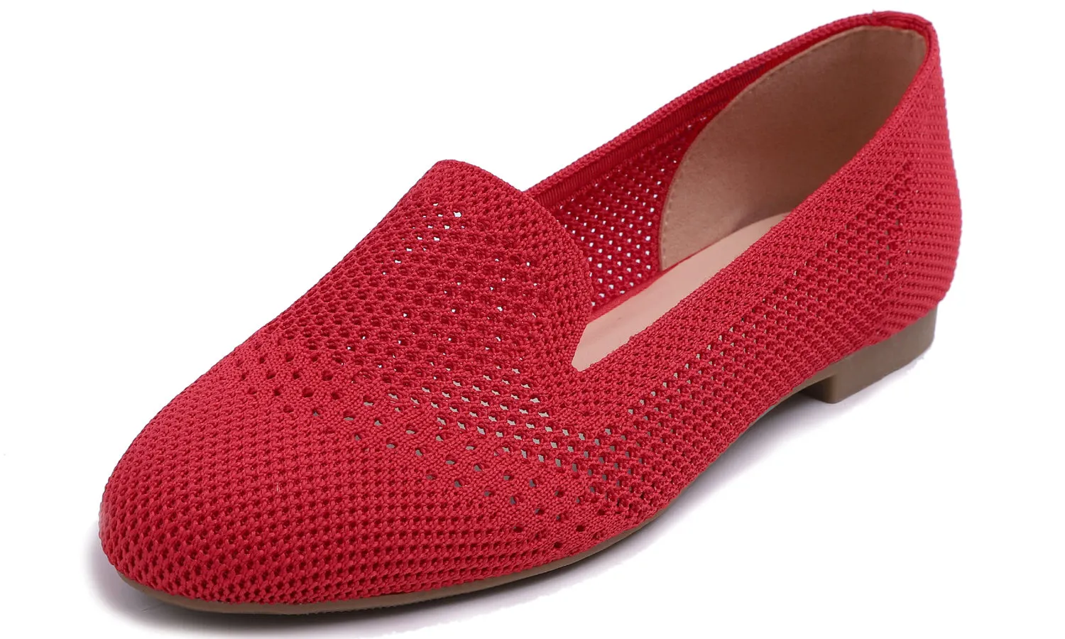 Feversole Women's Woven Fashion Breathable Knit Flat Shoes Red Loafer