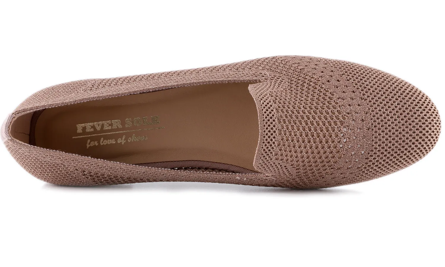 Feversole Women's Woven Fashion Breathable Knit Flat Shoes Rose Gold Loafer