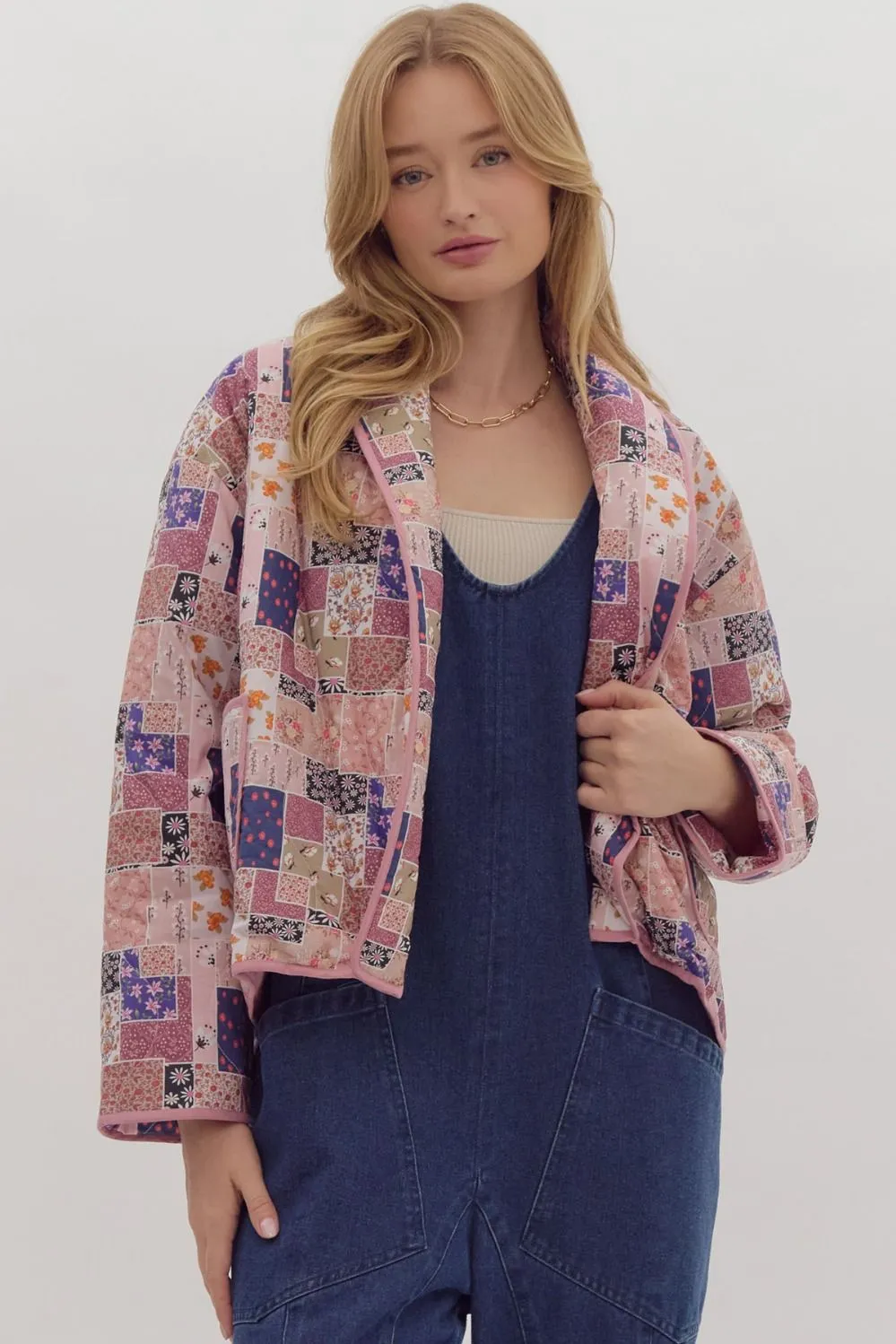 Floral Patchwork Open Crop Jacket