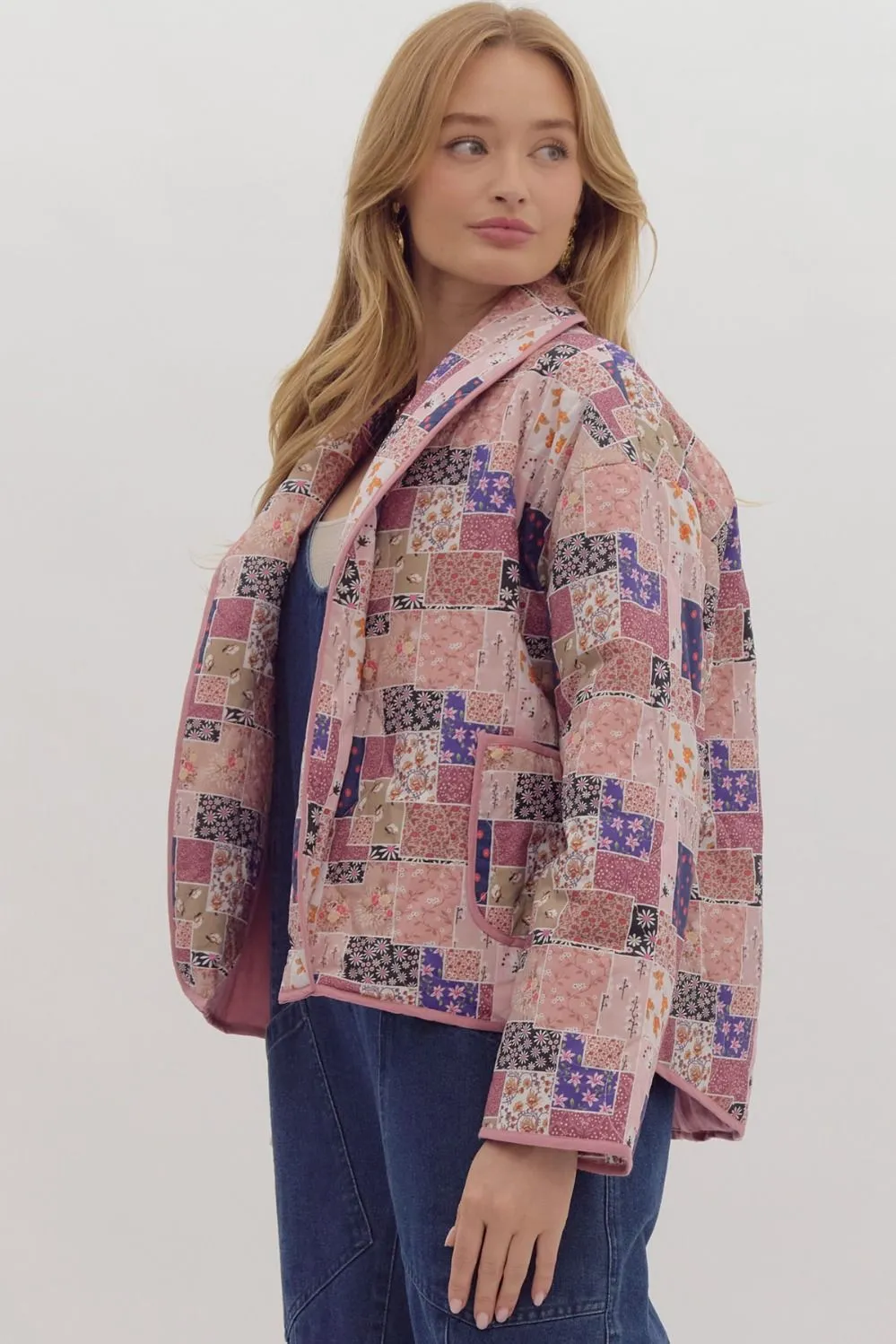 Floral Patchwork Open Crop Jacket