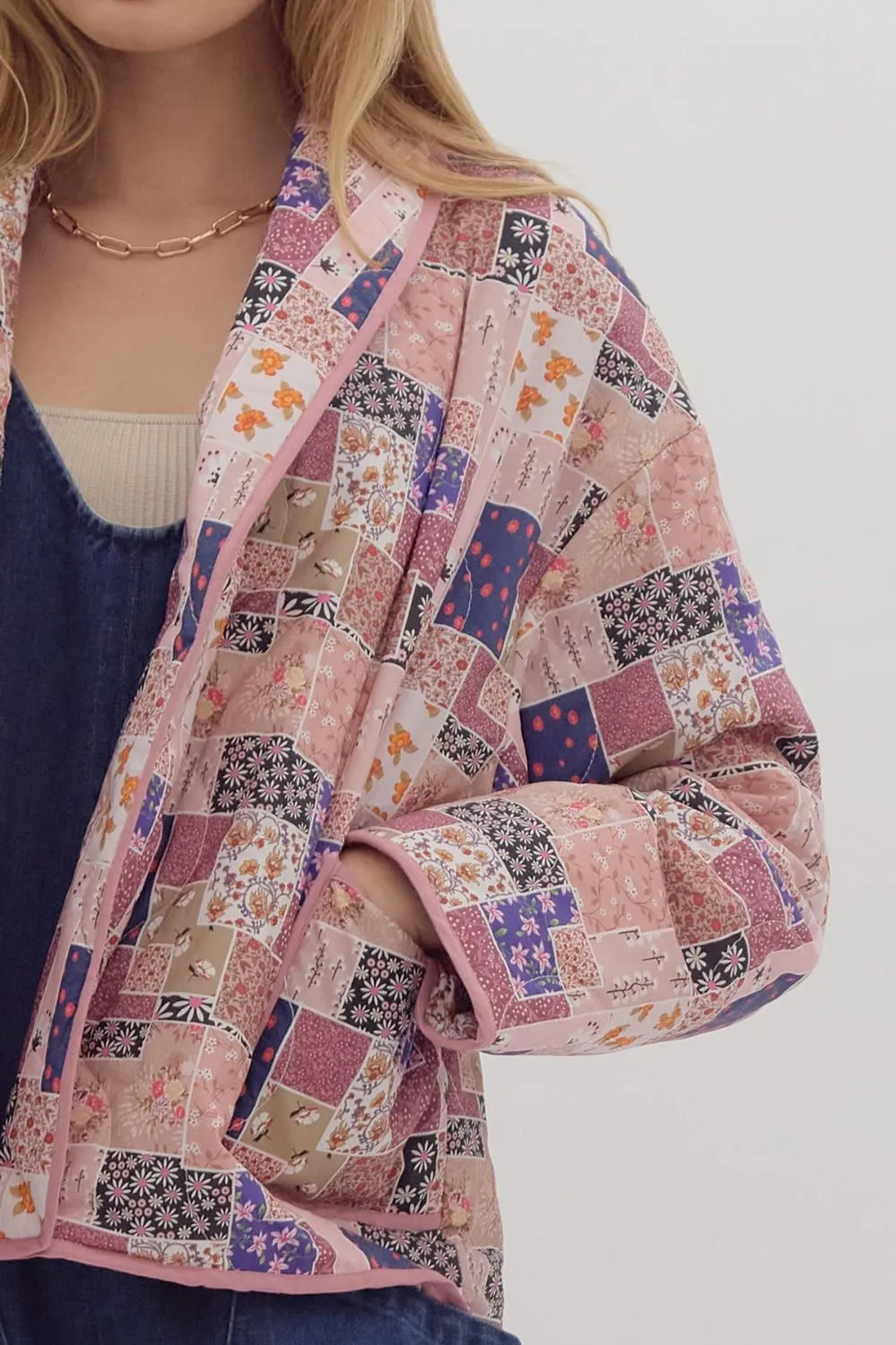 Floral Patchwork Open Crop Jacket