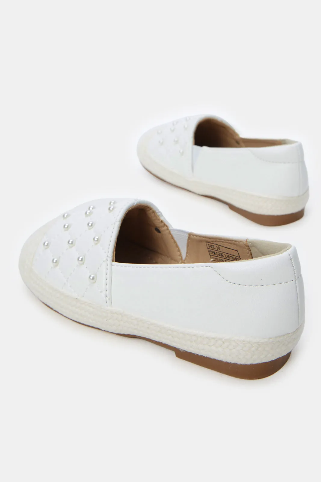 Girls White Pearl Espadrille