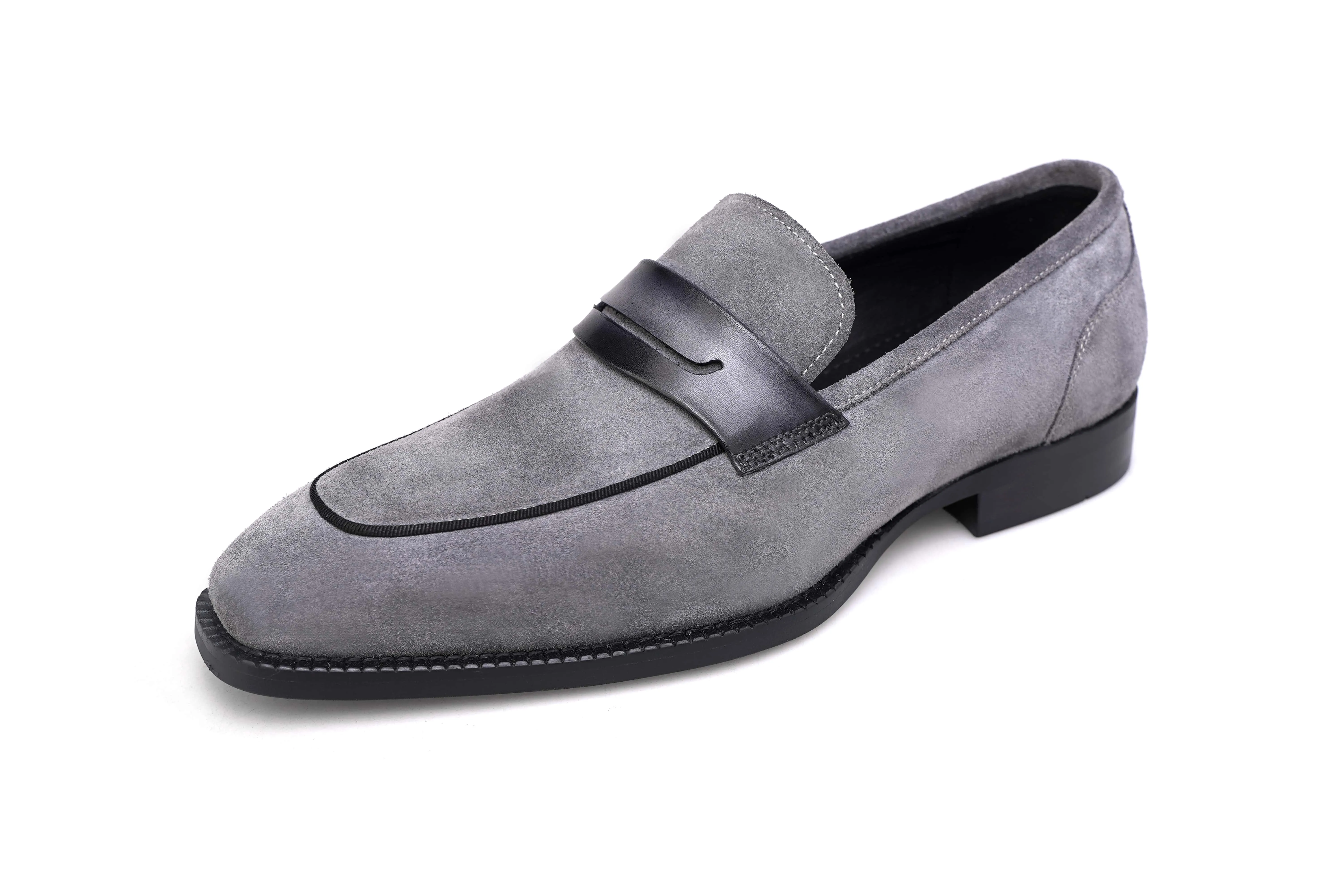 Gray Suede Penny Loafers