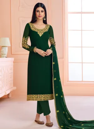 Green Overall Traditional Embroidered Pant Style Suit