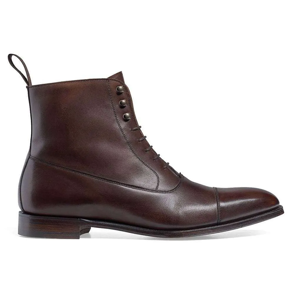 Handmade Men's Ankle High Boot, Men's Pure Brown Leather Luxury Cap Toe Formal Boot